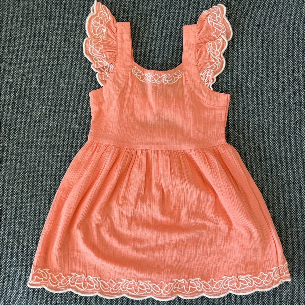 Toddler Girls’ Janie and Jack Coral Embroidered Flutter Sleeve Dress NWT